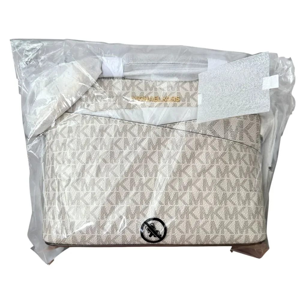 Michael Kors Jet Set Travel Medium Dome Crossbody Bag Vanilla Logo 35F1GTVC6B